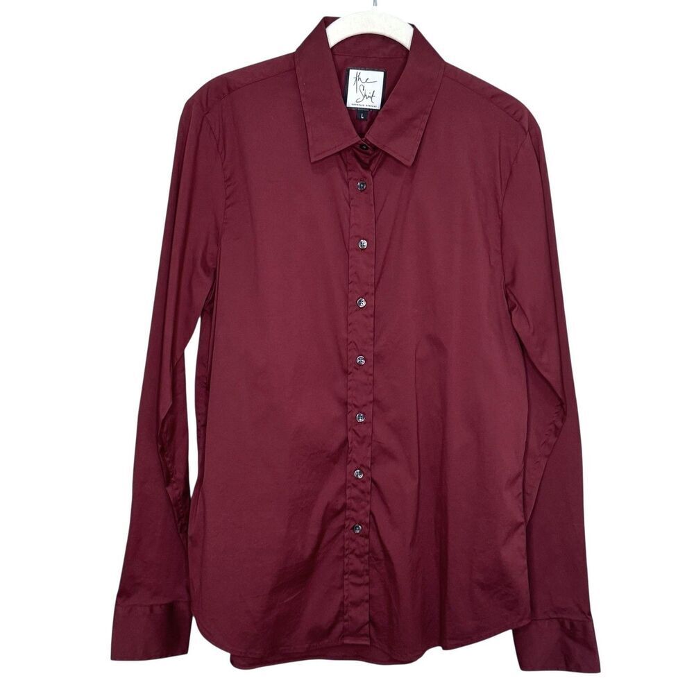 The Shirt Rochelle Behrens Shirt Womens Large Burgundy Stretch Long Sleeve Top